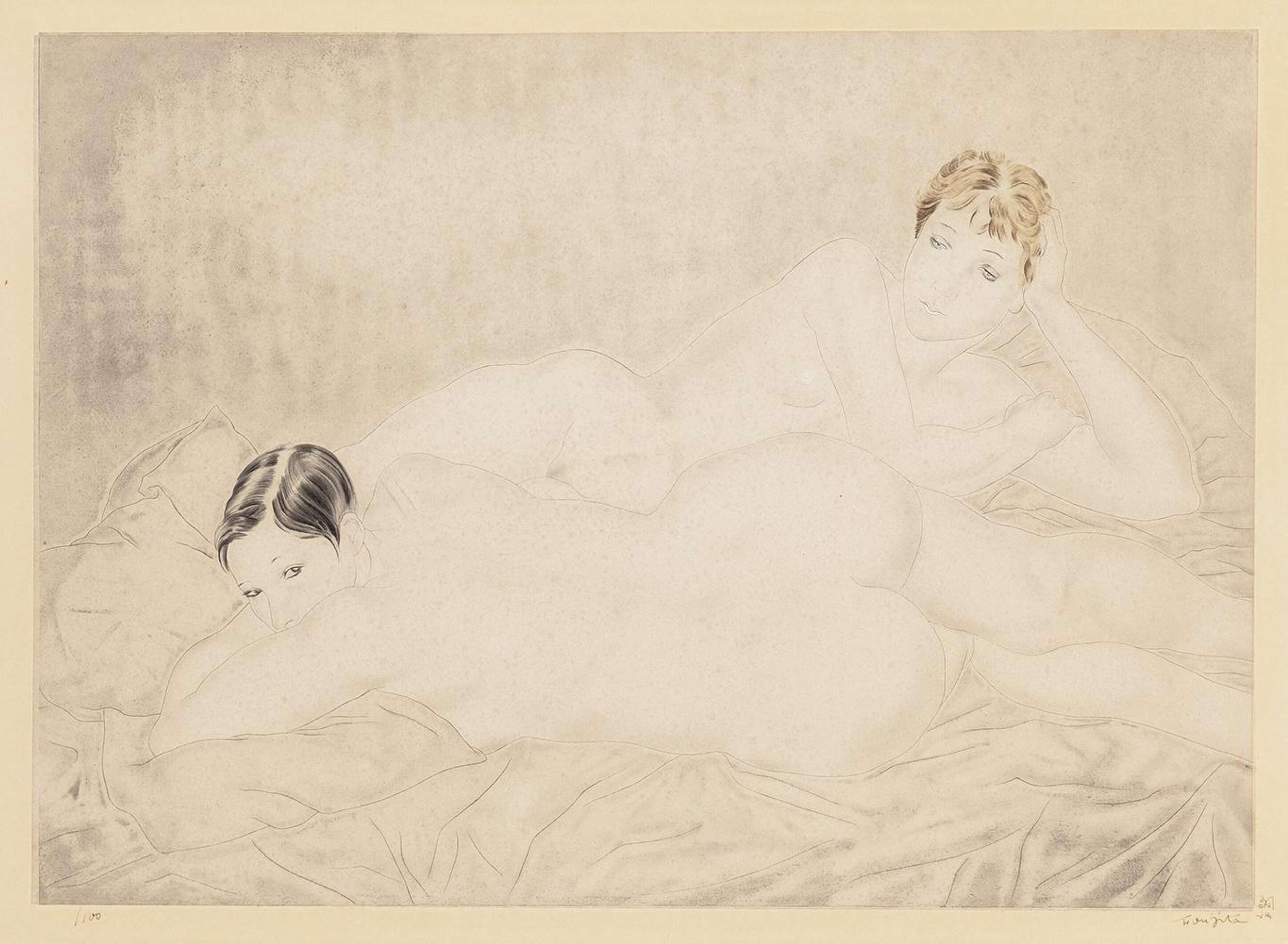 Two Reclining Women - Signed Print by Tsuguharu Foujita 1930 - MyArtBroker