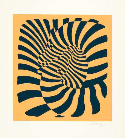Zebra Couple (Orange) - Signed Print by Victor Vasarely 1987 - MyArtBroker