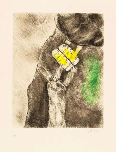 Marc Chagall: Moses Receiving The Ten Commandments - Signed Mixed Media