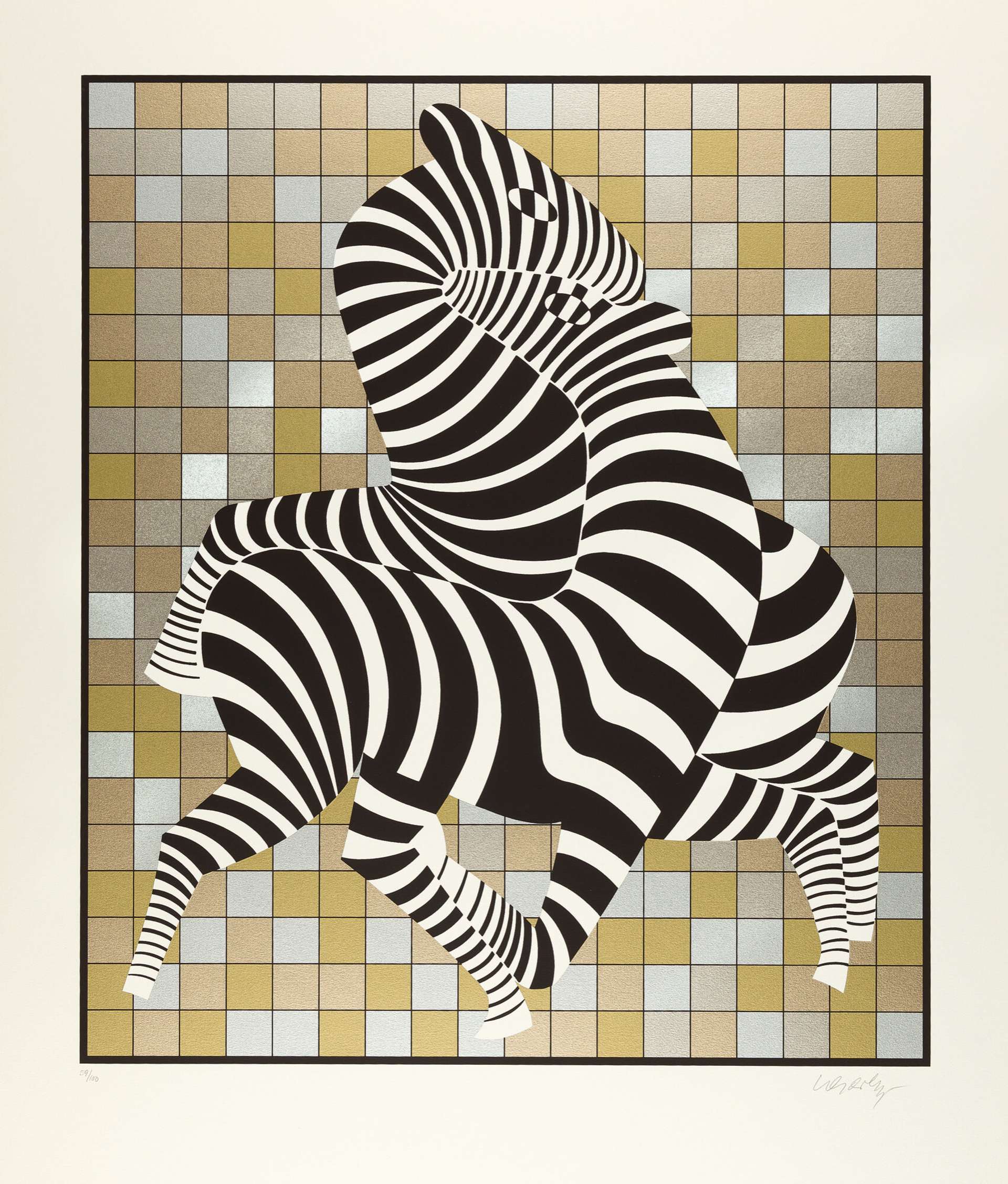 Zebras (Silver-gold) - Signed Print by Victor Vasarely 1988 - MyArtBroker