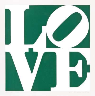 Robert Indiana: Greenpeace Love (white and green) - Signed Print
