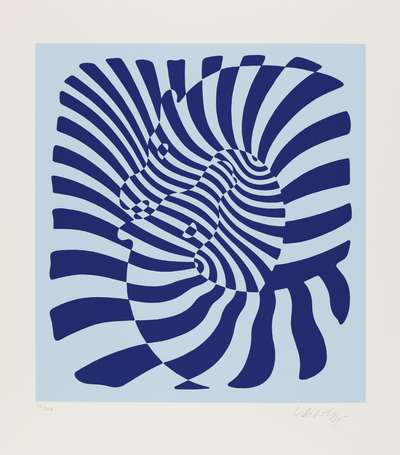 Zebra Couple (Blue) - Signed Print by Victor Vasarely 1987 - MyArtBroker