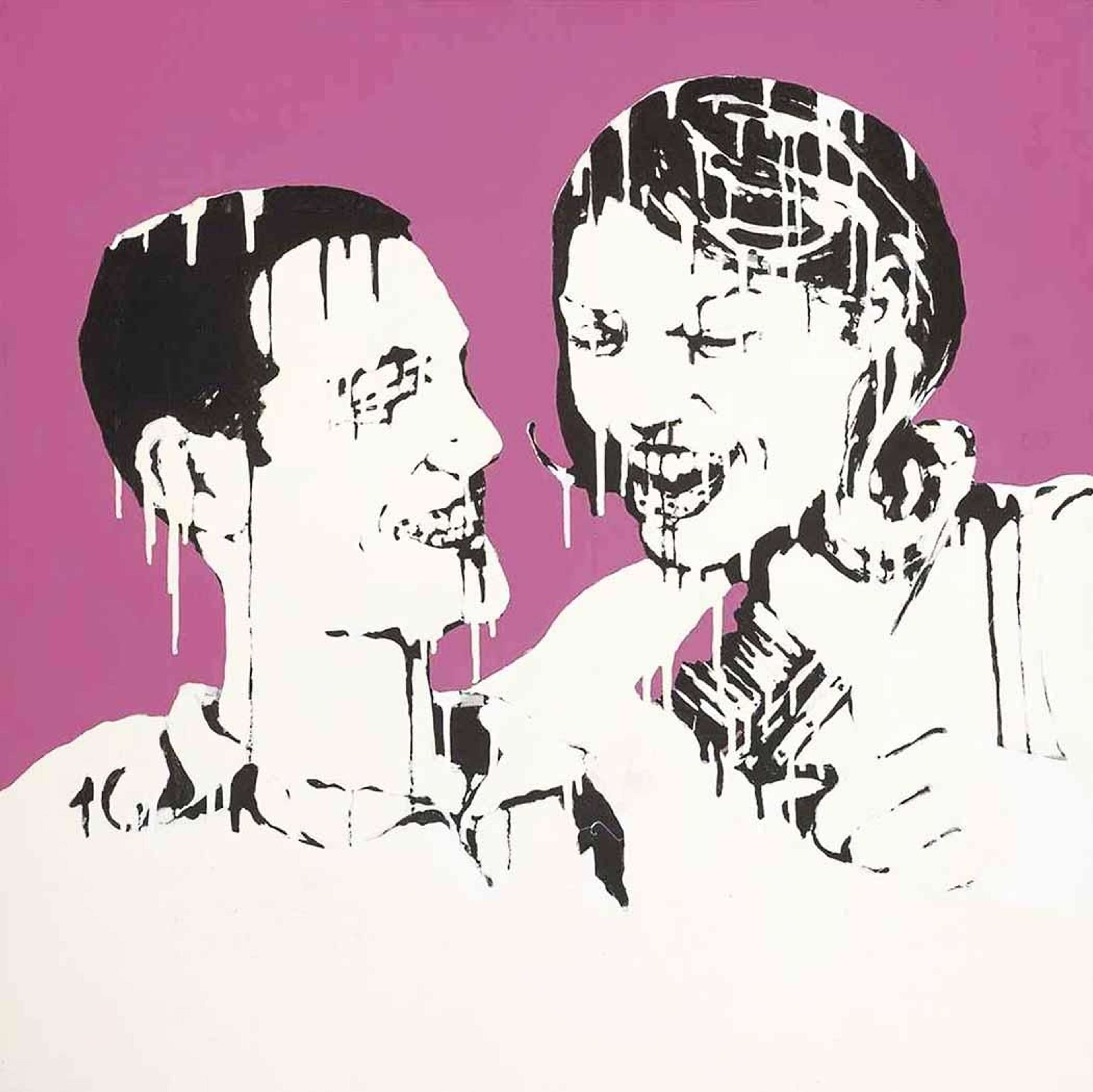 Banksy’s If Only You Enjoyed Sex As Much As You Enjoy Furniture Shopping. A spray paint work of a couple laughing together with a woman holding a paint brush.