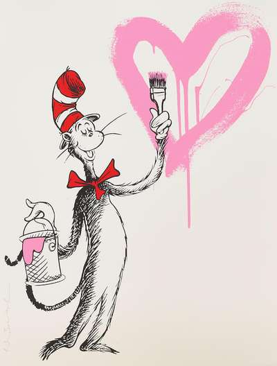 The Cat And The Heart - Pink - Signed Print by Mr Brainwash 2020 - MyArtBroker