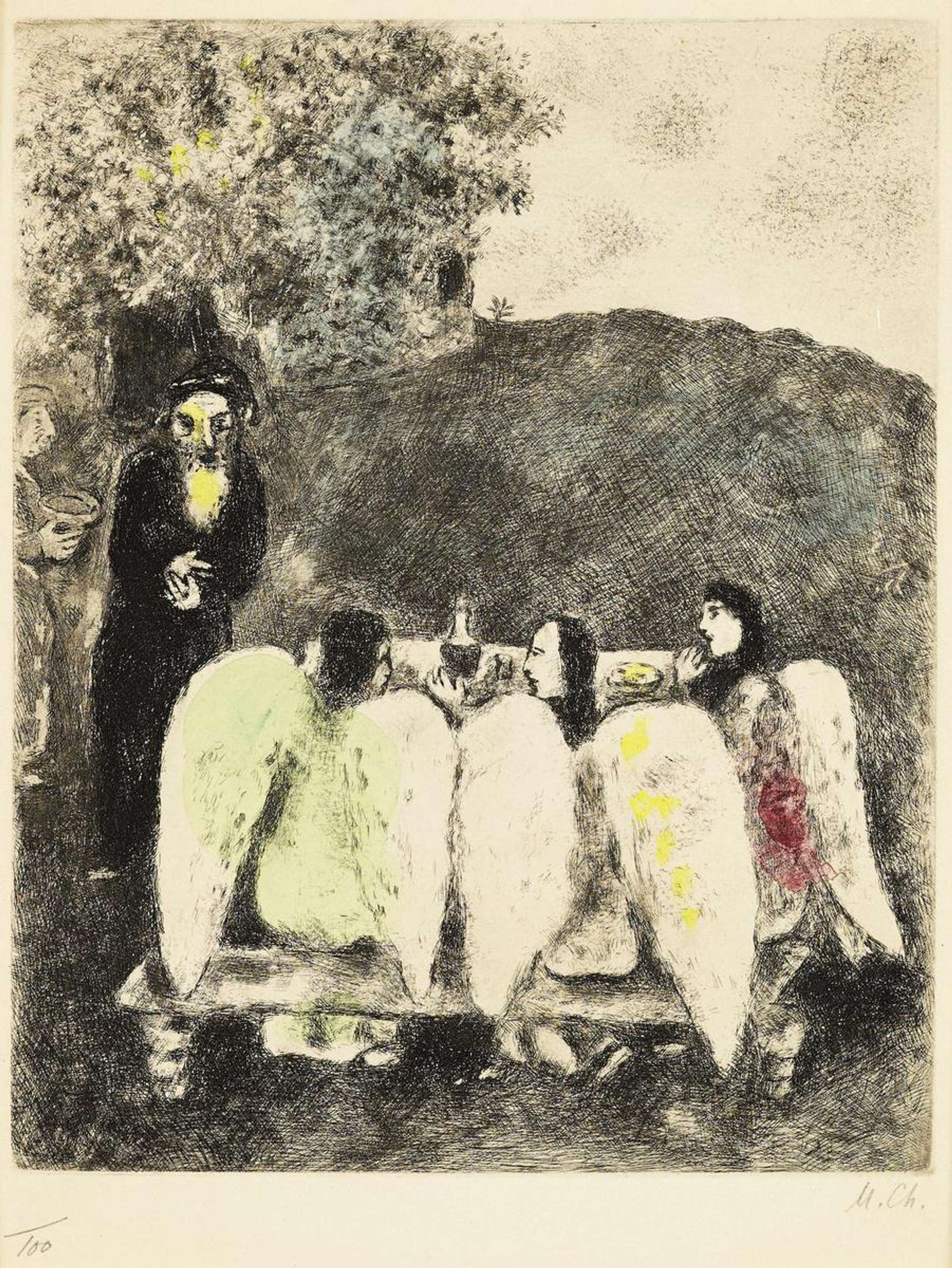 Marc Chagall: Abraham Et Les Trois Anges 7 - Signed Print