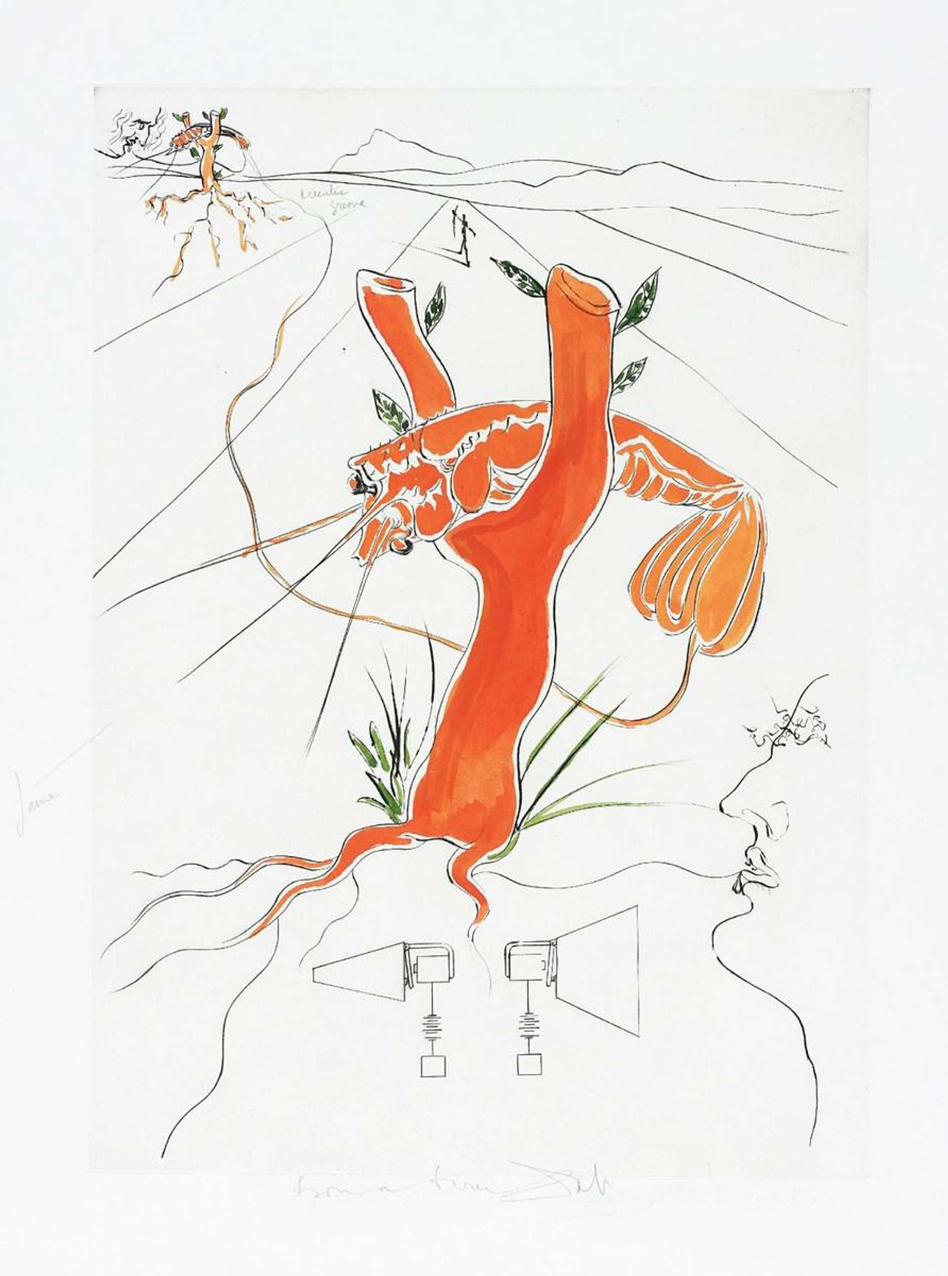 Salvador Dali: Le Téléphon, Hommage Leonardo da Vinci - Signed Print