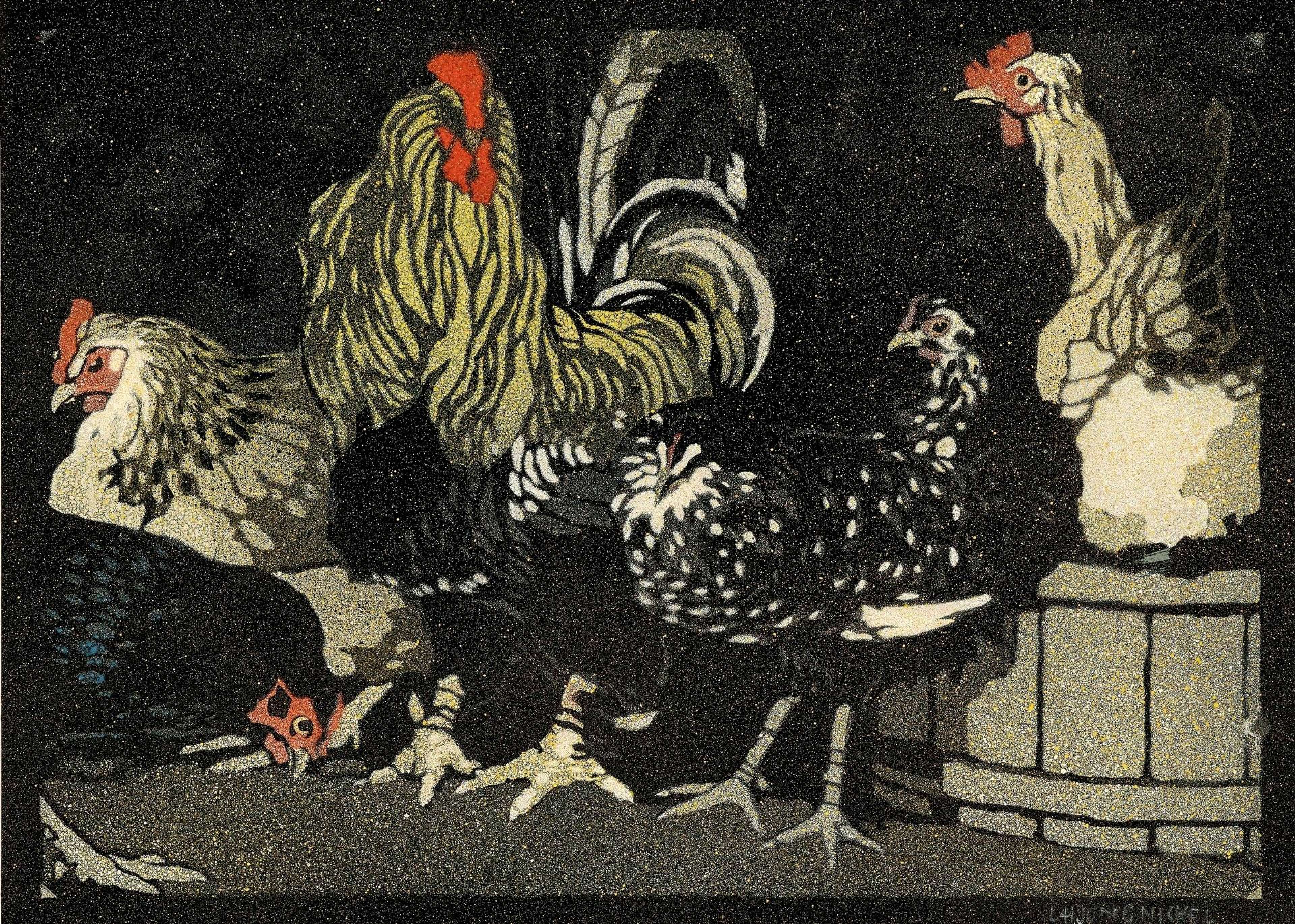 Rooster And Hen - Signed Print by Ludwig Heinrich Jungnickel 1906 - MyArtBroker