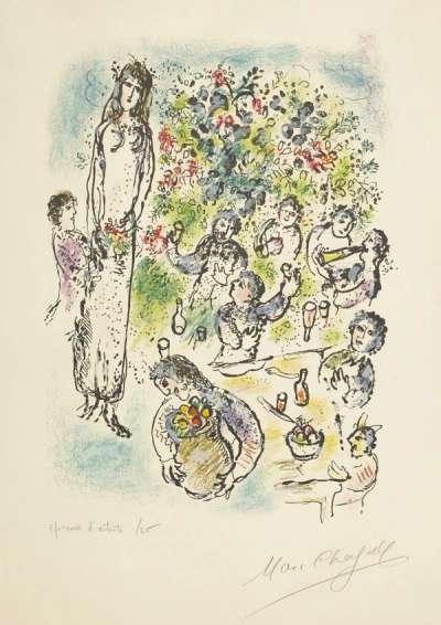 Marc Chagall: In The Land Of The Gods, Then All Poured Libations From Their Brimming Cups - Signed Print