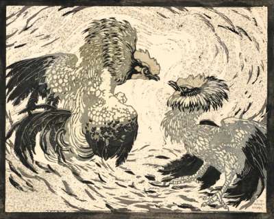 Fighting Roosters - Signed Print by Ludwig Heinrich Jungnickel 1909 - MyArtBroker