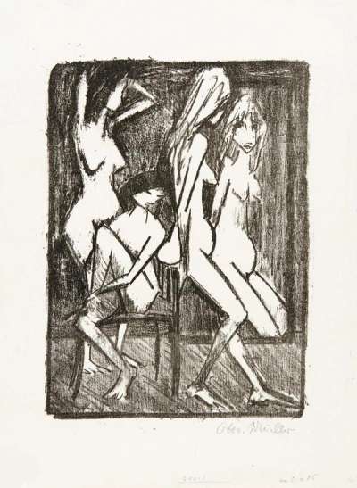 Drei Mädchen Vor Dem Spiegel - Signed Print by Otto Mueller 1922 - MyArtBroker