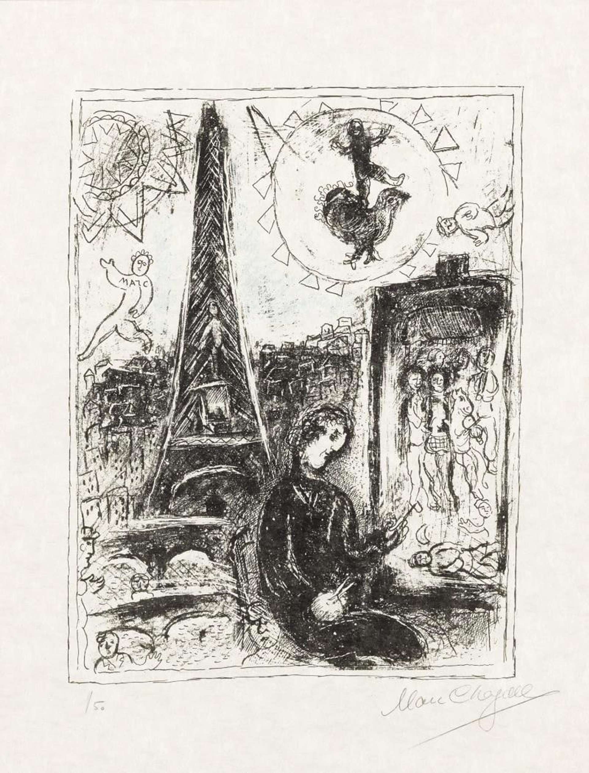 Le Peintre La Tour Eiffel - Signed Print by Marc Chagall 1979 - MyArtBroker