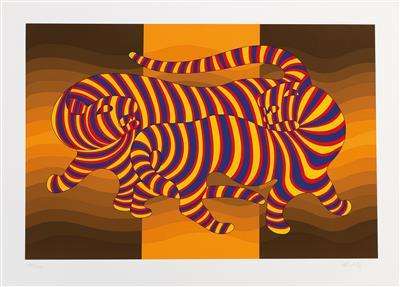 Two Tigers (orange) - Signed Print by Victor Vasarely 1980 - MyArtBroker
