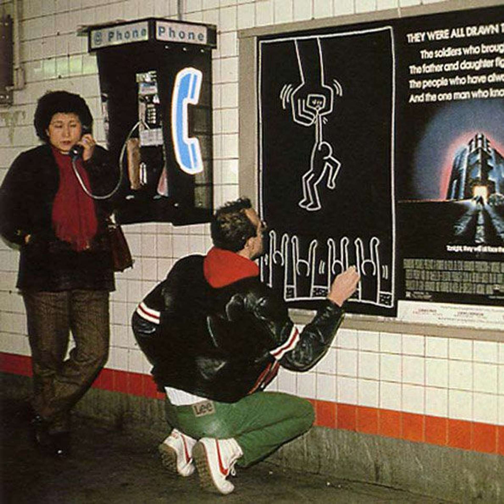 Keith Haring drawing in the New York Subway