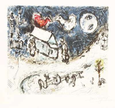 Les Coqs Sur Le Toit - Signed Print by Marc Chagall 1968 - MyArtBroker