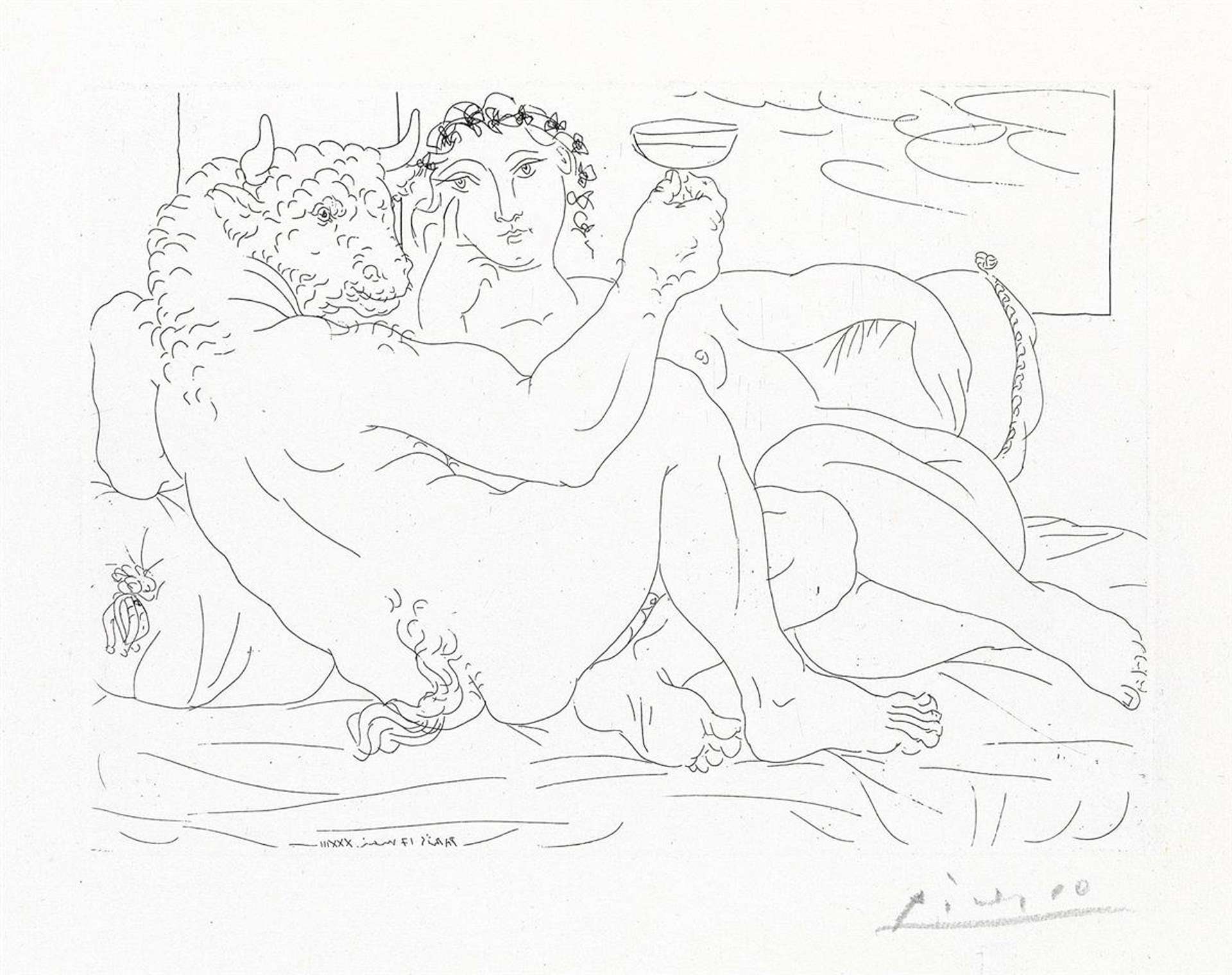 Minotaure Une Coupe La Main Et Jeune Femme (signed) - Signed Print by Pablo Picasso 1933 - MyArtBroker