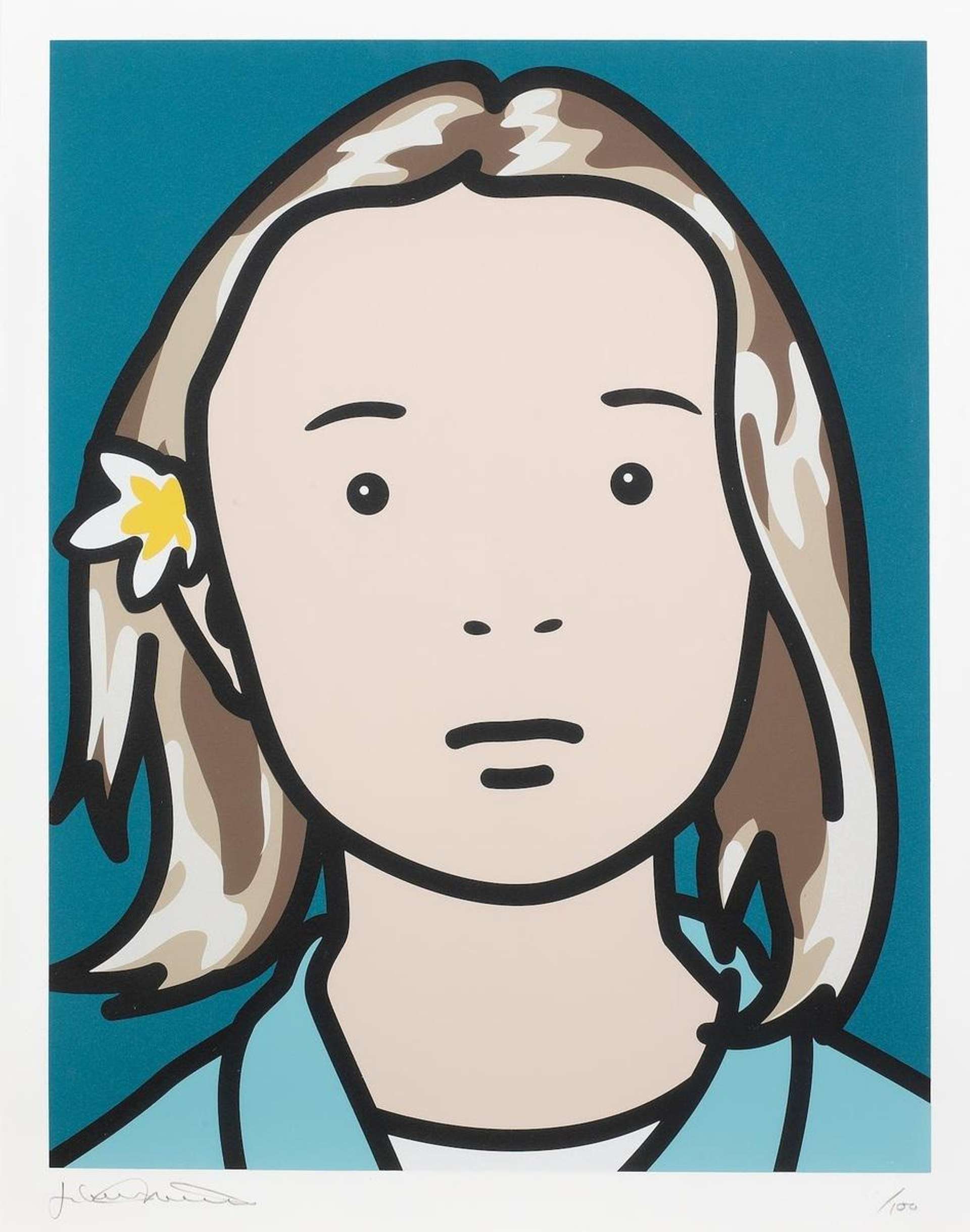Elena, Schoolgirl (With Lotus Blossom) - Signed Print by Julian Opie 2006 - MyArtBroker