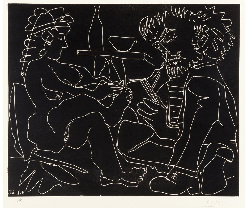 Pablo Picasso Le Peintre Et Son Modèle (monochrome) (Signed Print) 1965