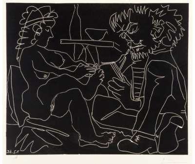 Pablo Picasso: Le Peintre Et Son Modèle (monochrome) - Signed Print