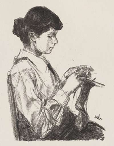 Strickendes Mädchen - Signed Print by Max Liebermann 1915 - MyArtBroker