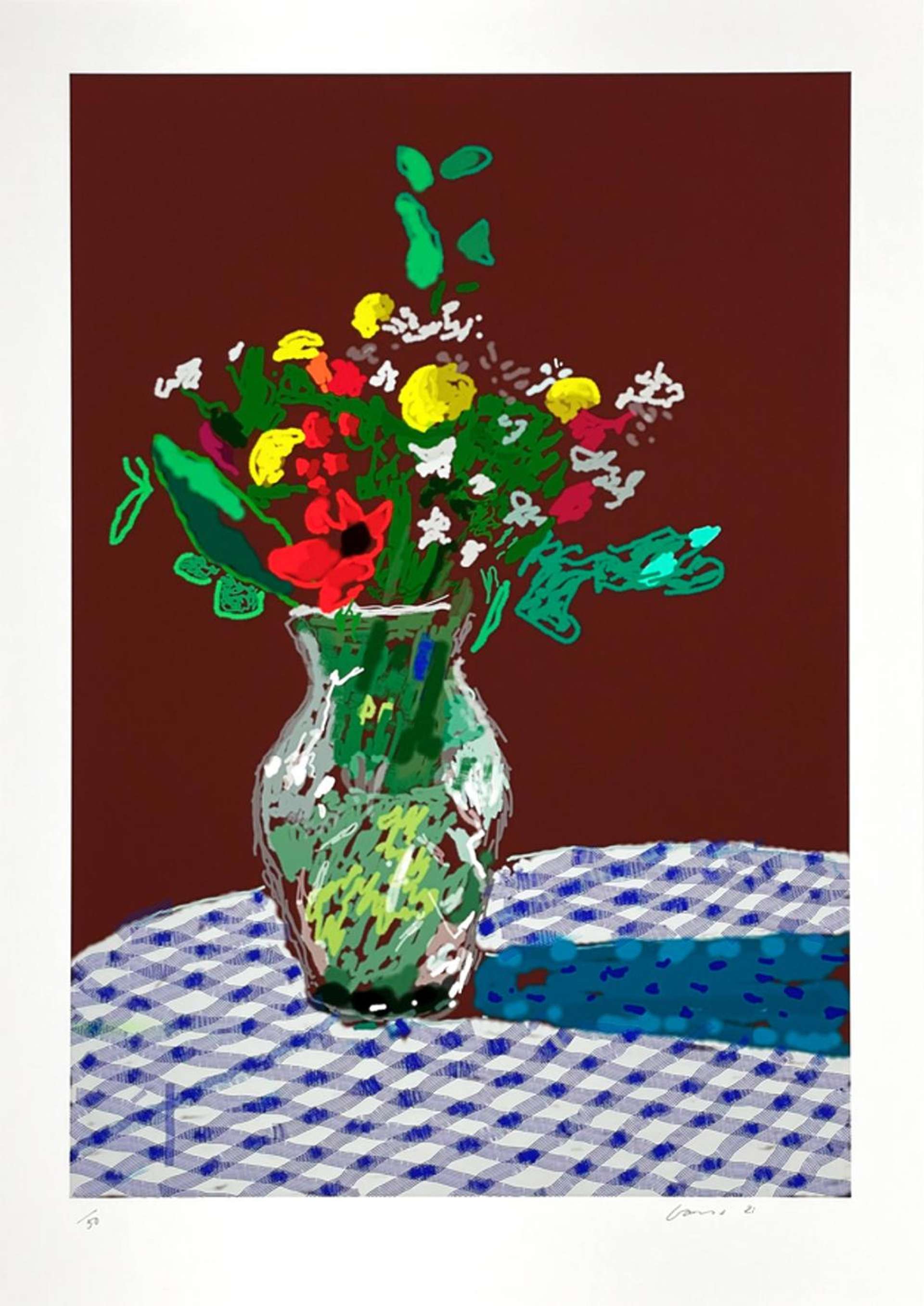 13th February 2021, Flowers In A Glass Vase - Signed Print by David Hockney 2021 - MyArtBroker