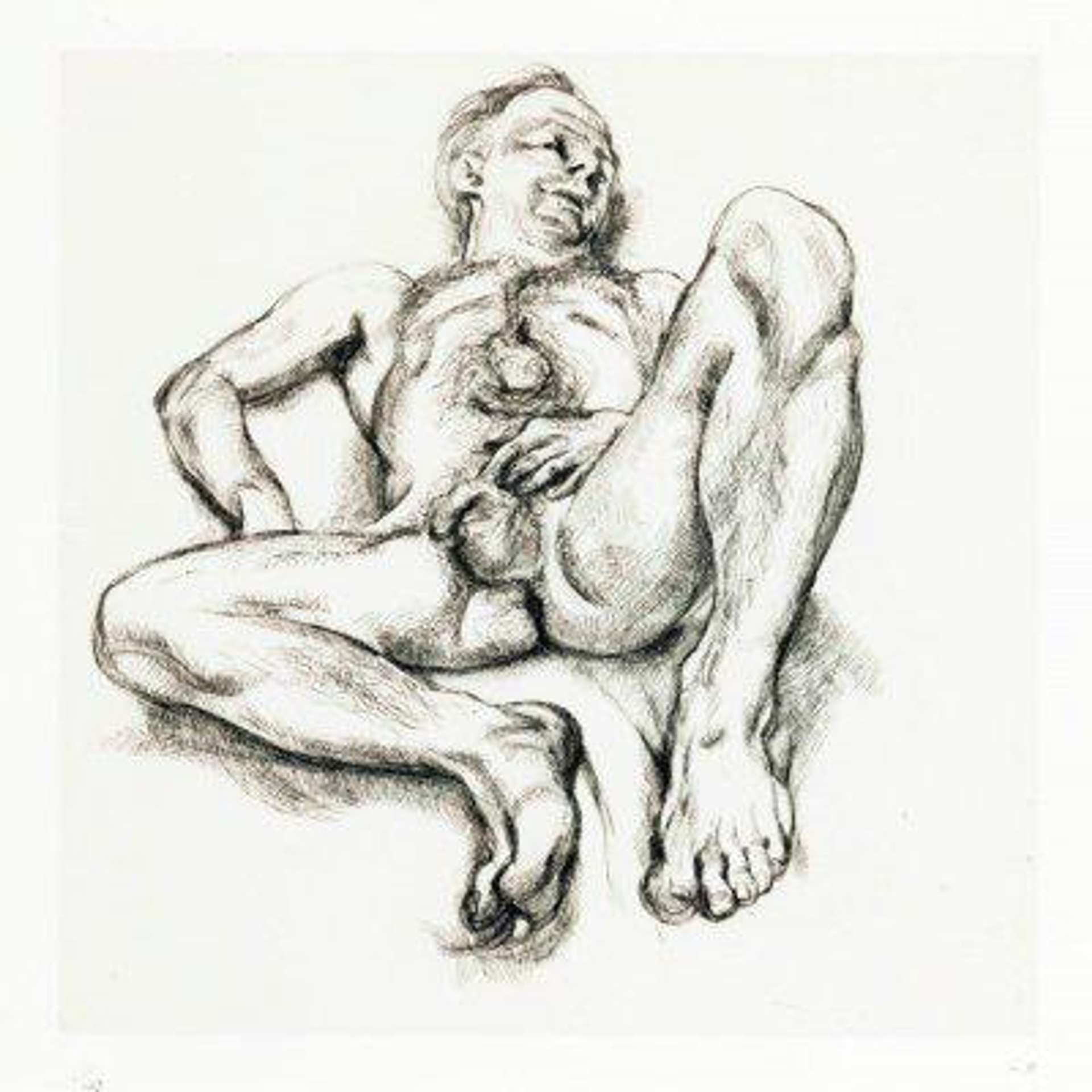 Lucian Freud: Naked Man On Bed - Signed Print