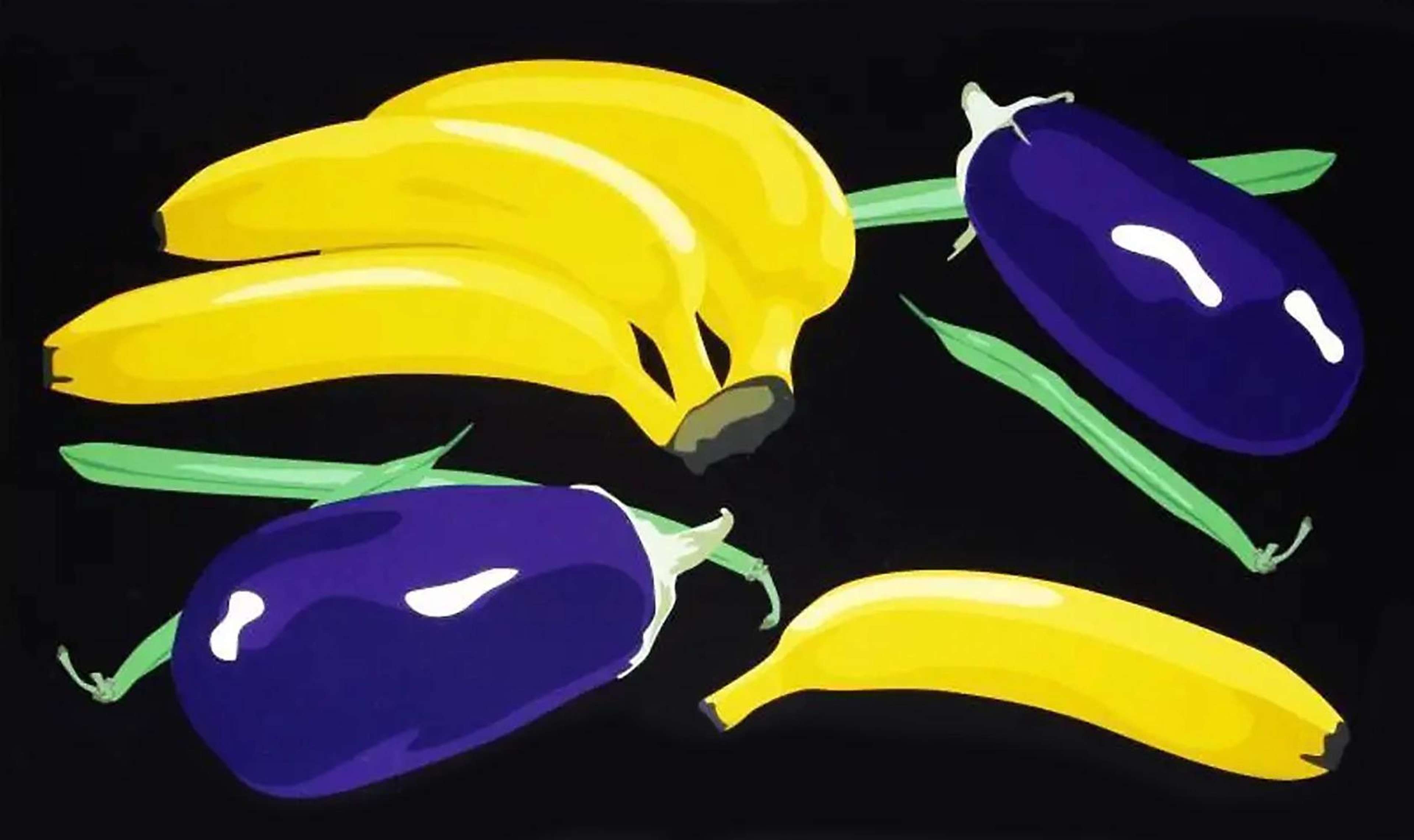 Still Life With Bananas, Aubergines And Green Beans - Signed Print