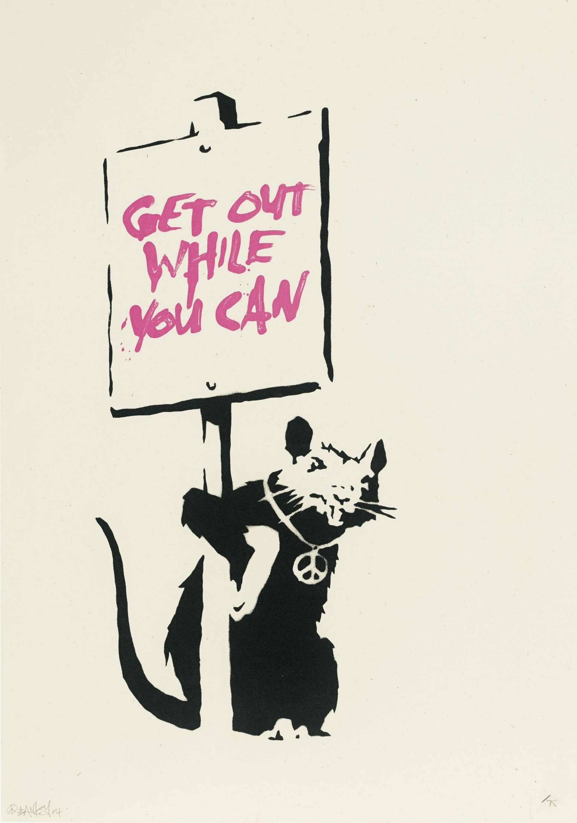 Get Out While You Can (pink) - Signed Print by Banksy 2004 - MyArtBroker