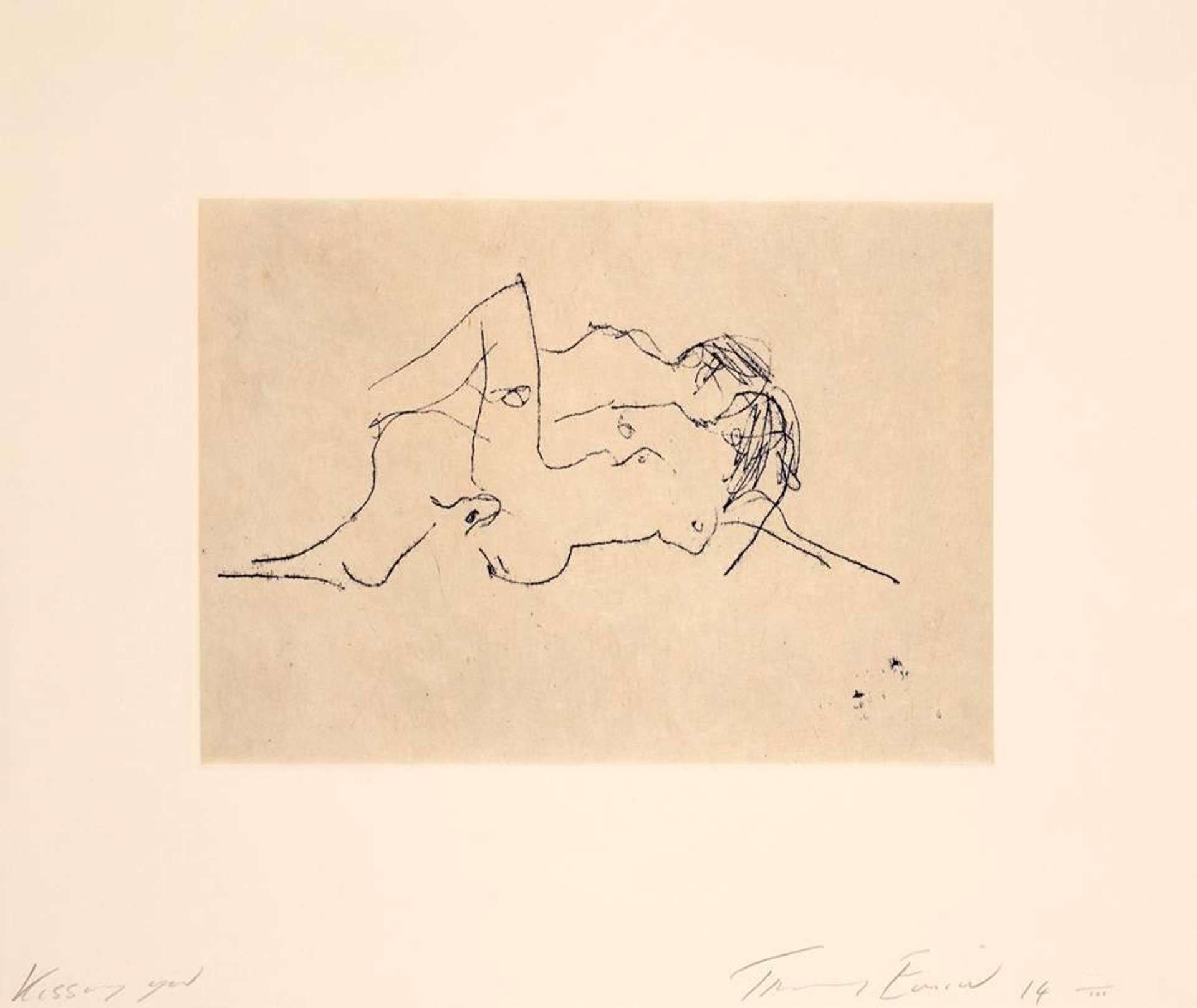 Tracey Emin’s Kissing You. A print of a sketch of a man and woman kissing and engaging in intercourse. 