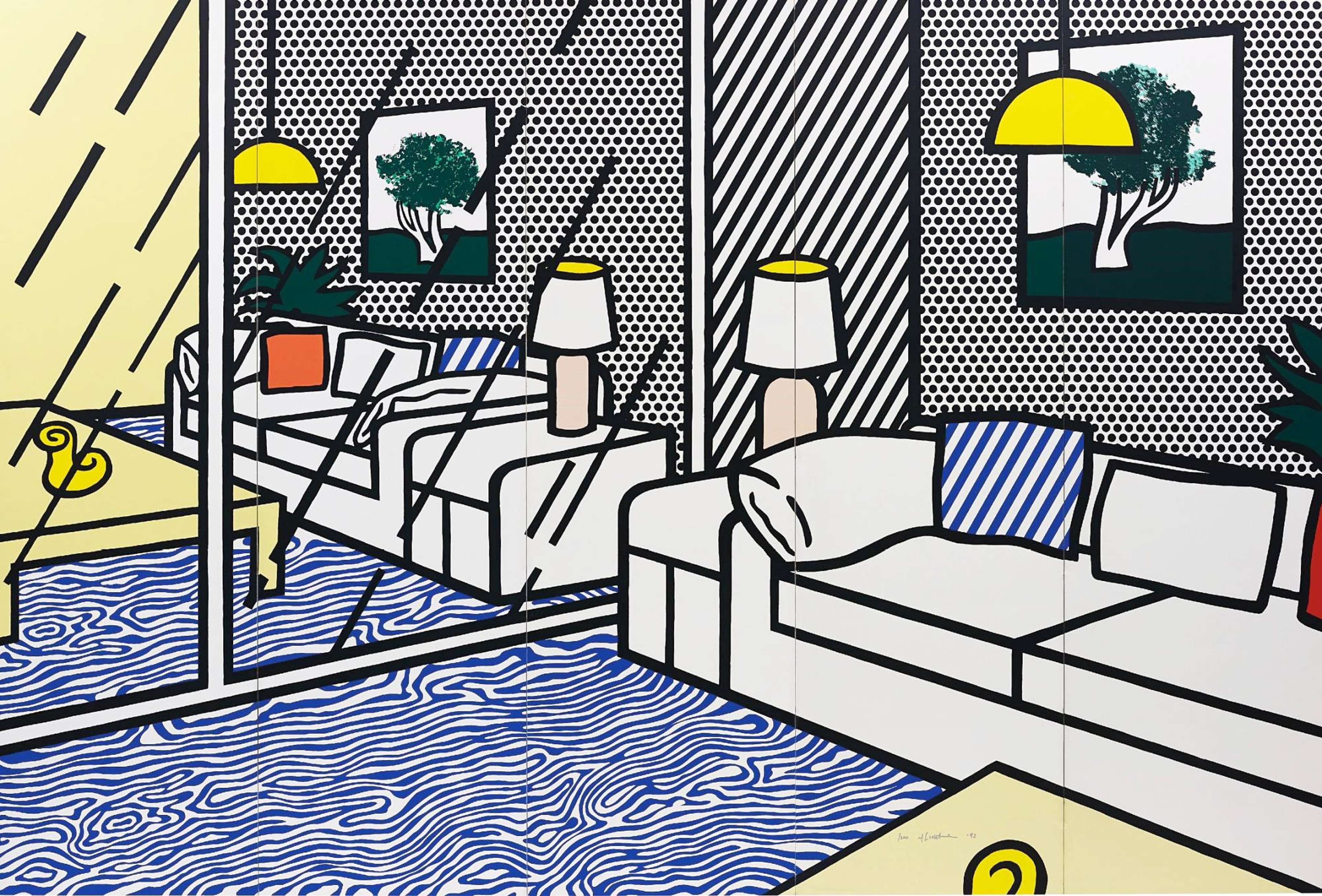 Wallpaper With Blue Floor Interior by Roy Lichtenstein