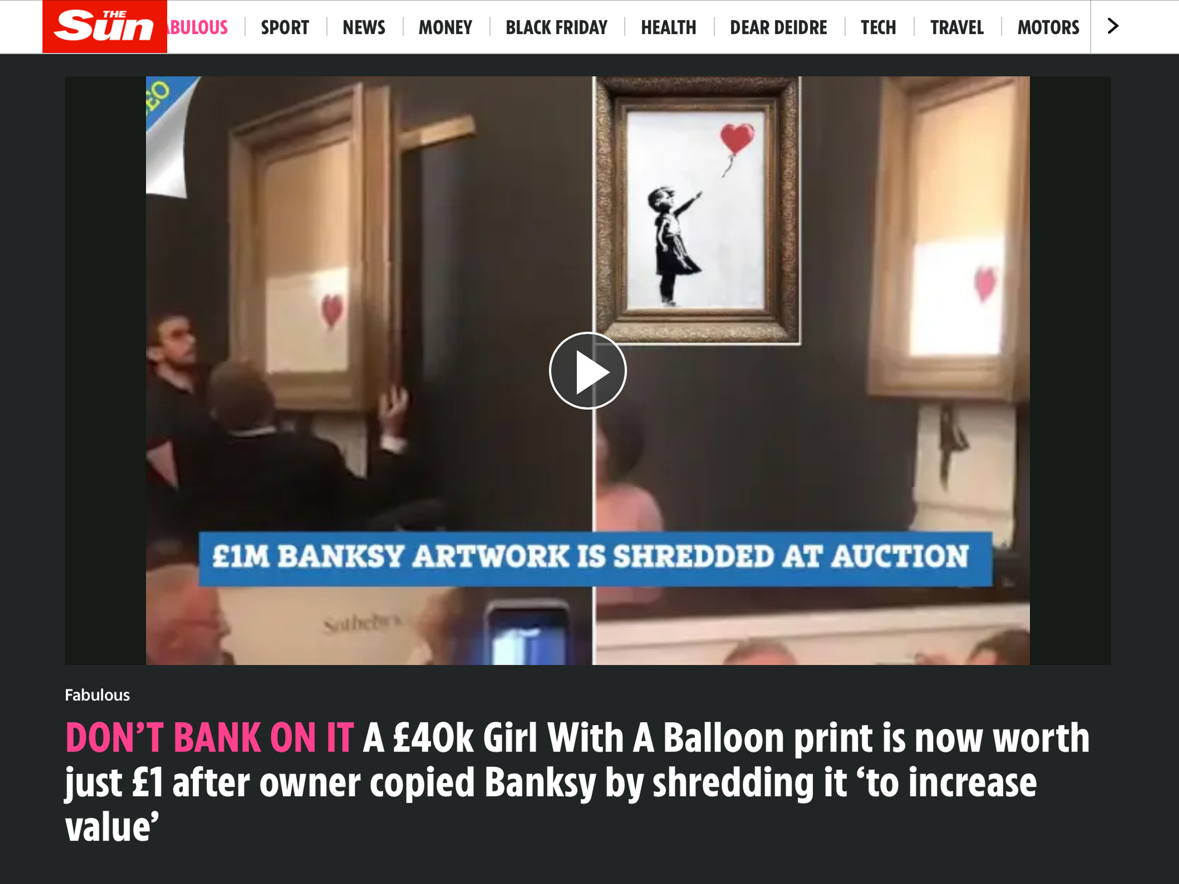The Sun - Banksy 40k Print Now Worthless After Owner Shreds - MyArtBroker