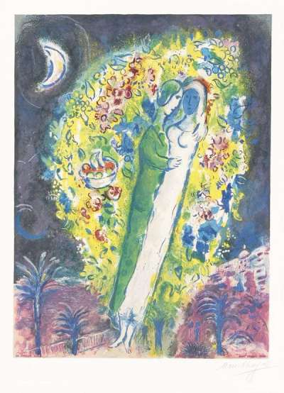 Marc Chagall: Couple Dans Les Mimosas - Signed Print