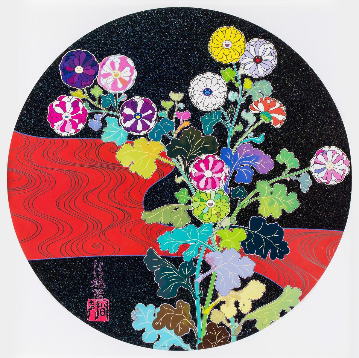 Takashi Murakami Kansei Korin Red Stream (Signed Print) 2009