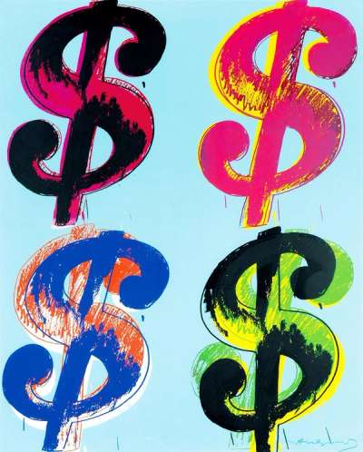 Andy Warhol: Dollar Sign Quad (blue) - Signed Print