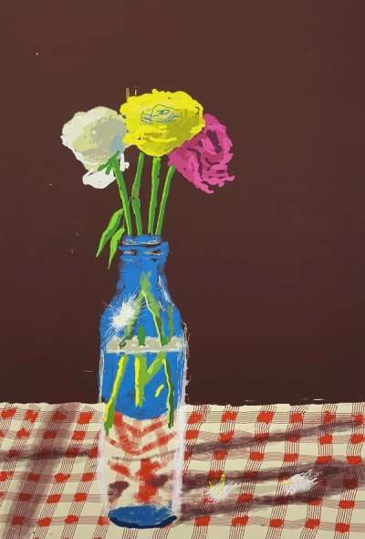 23rd March 2021, Flowers In A Milk Bottle - Signed Print by David Hockney 2021 - MyArtBroker