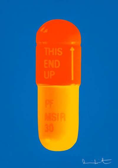 Damien Hirst: The Cure (sky blue, orange, sunset orange) - Signed Print