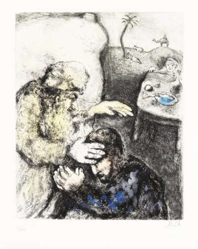 Marc Chagall: Jacob Blessed By Isaac - Signed Print