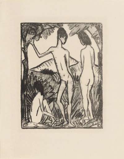Stehender Knabe Und Zwei Mädchen 2 - Signed Print by Otto Mueller 1917 - MyArtBroker