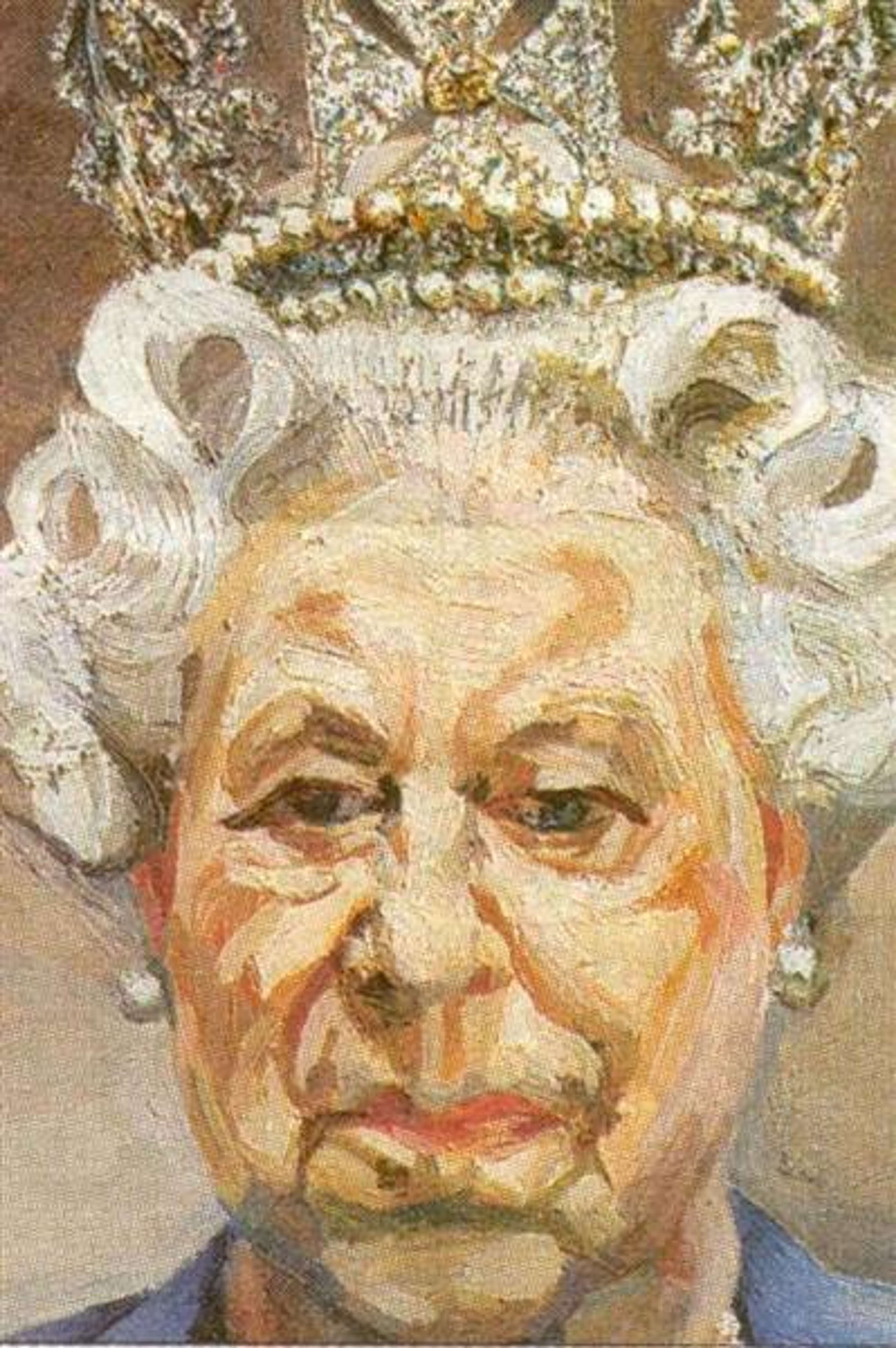 A portrait of an elderly woman wearing a crown