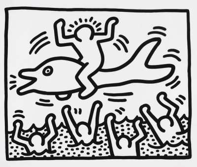 Man On Dolphin - Signed Work on Paper by Keith Haring 1987 - MyArtBroker