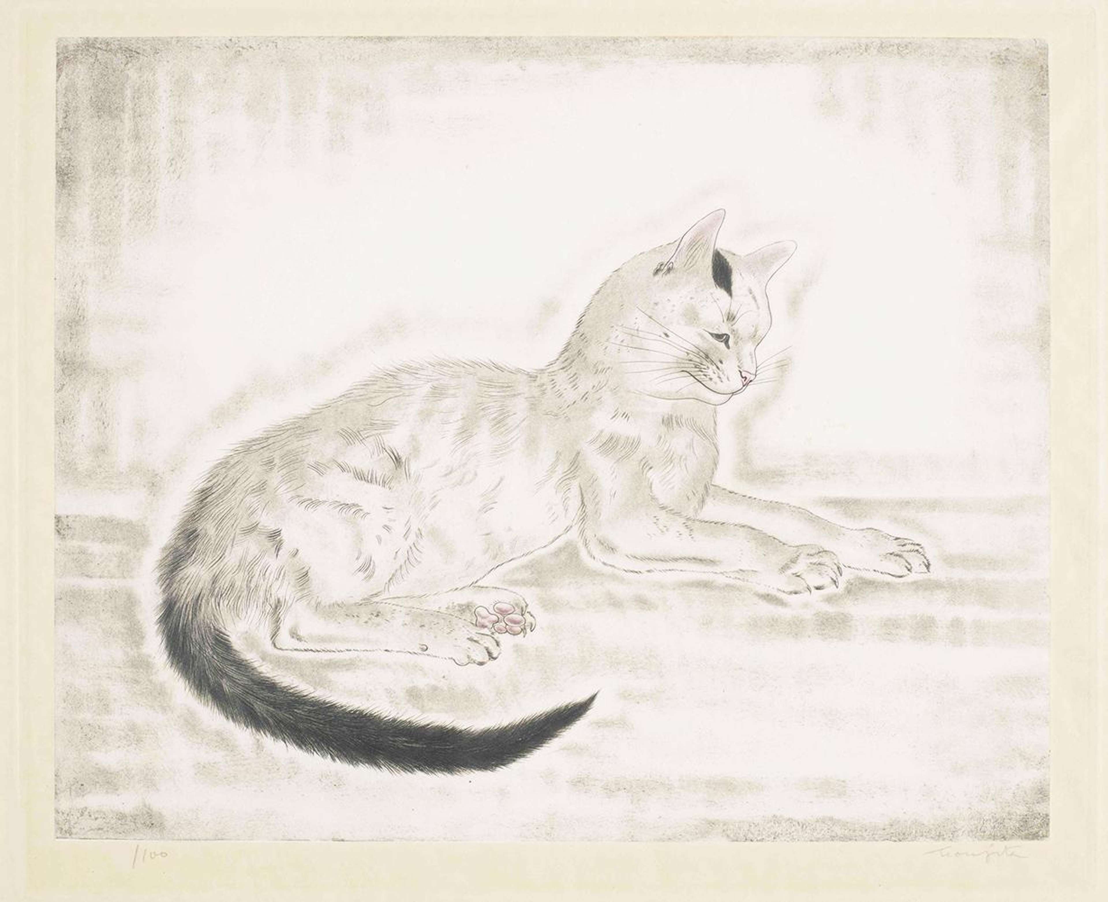 Chat Blanc À Queue Noire - Signed Print by Tsuguharu Foujita 1930 - MyArtBroker