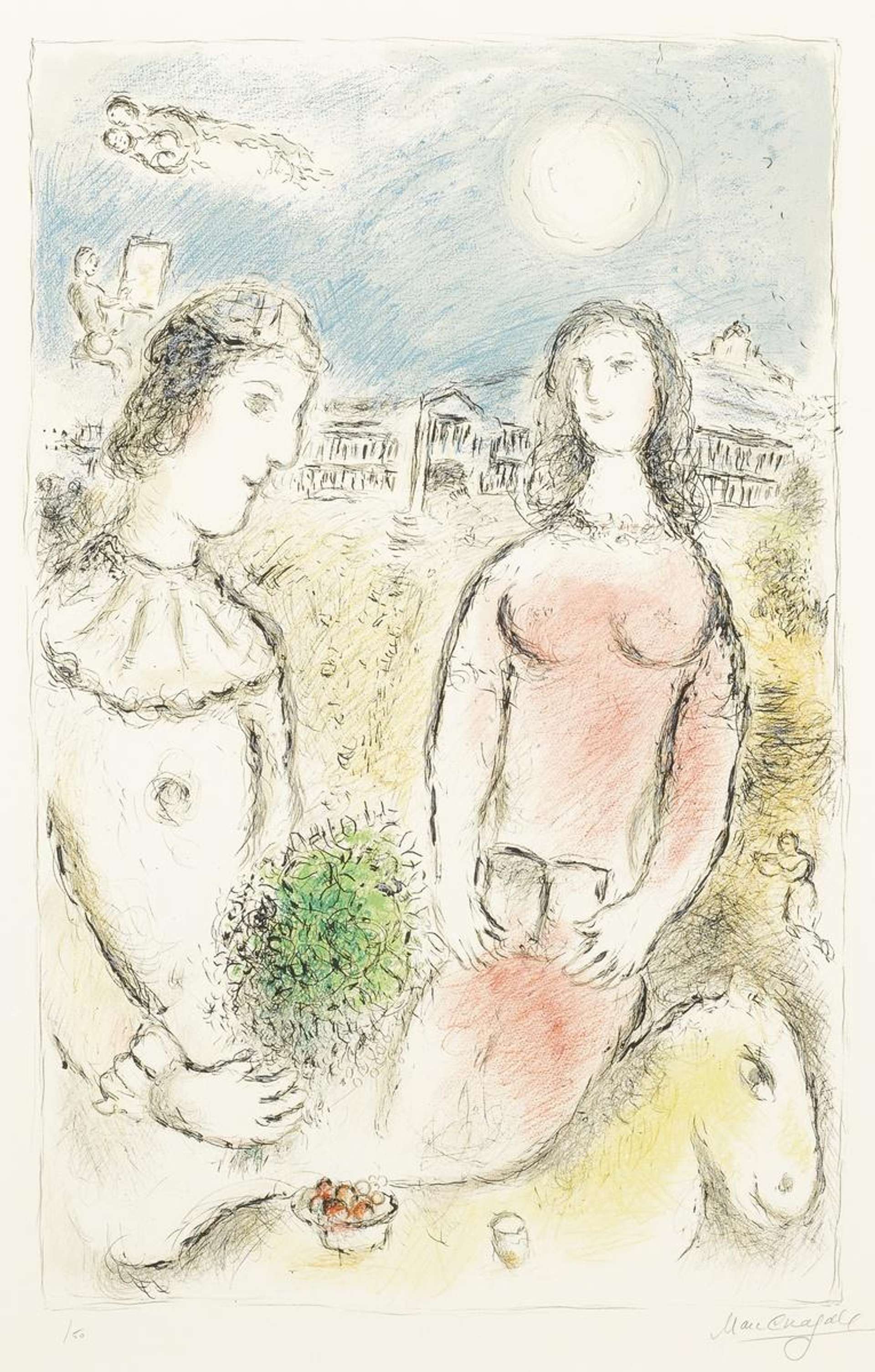 Le Couple Au Crépuscule - Signed Print by Marc Chagall 1980 - MyArtBroker