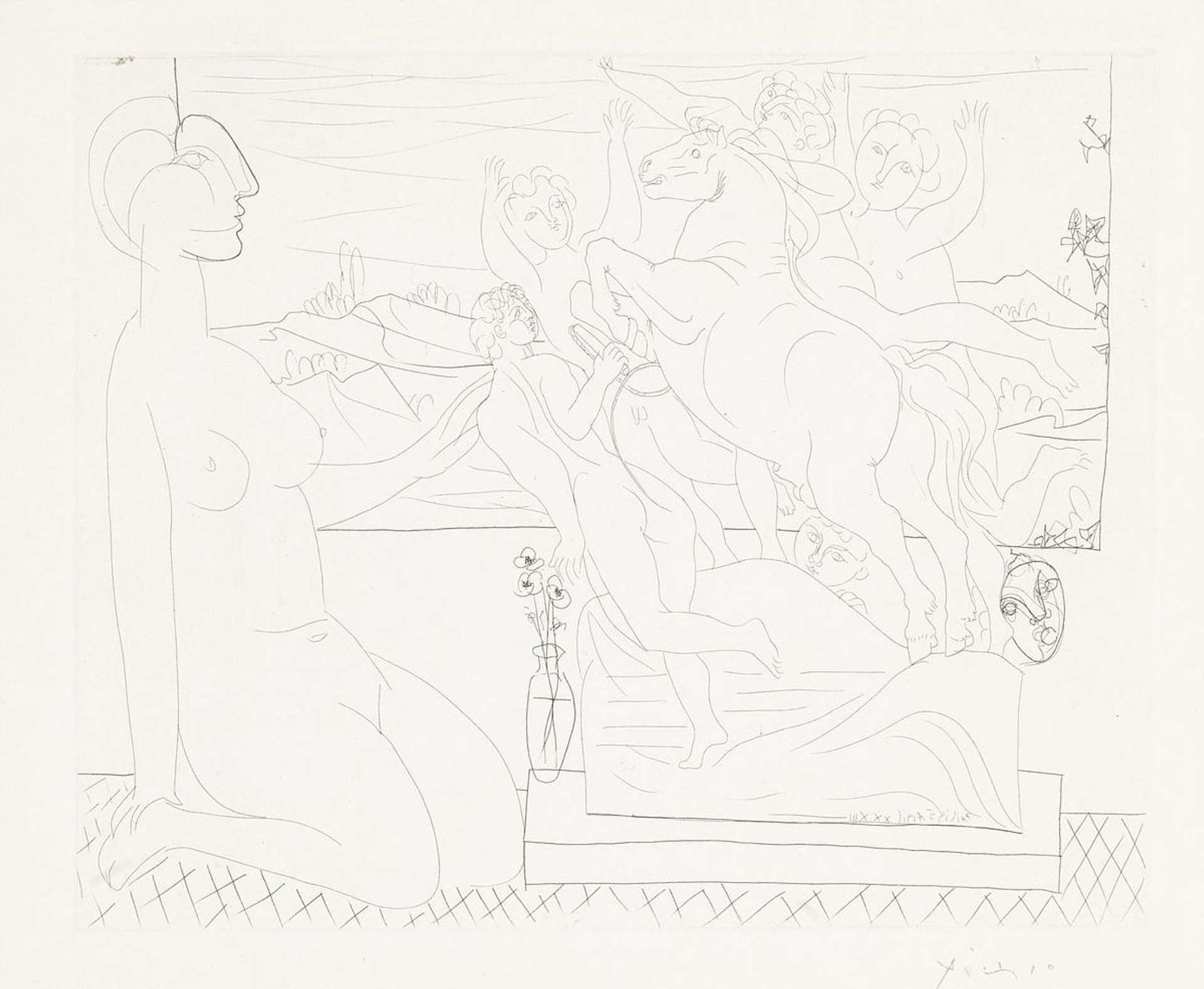 Marie-Thérèse Agenouillée Contemplant Un Group Sculpté - Signed Print by Pablo Picasso 1933 - MyArtBroker