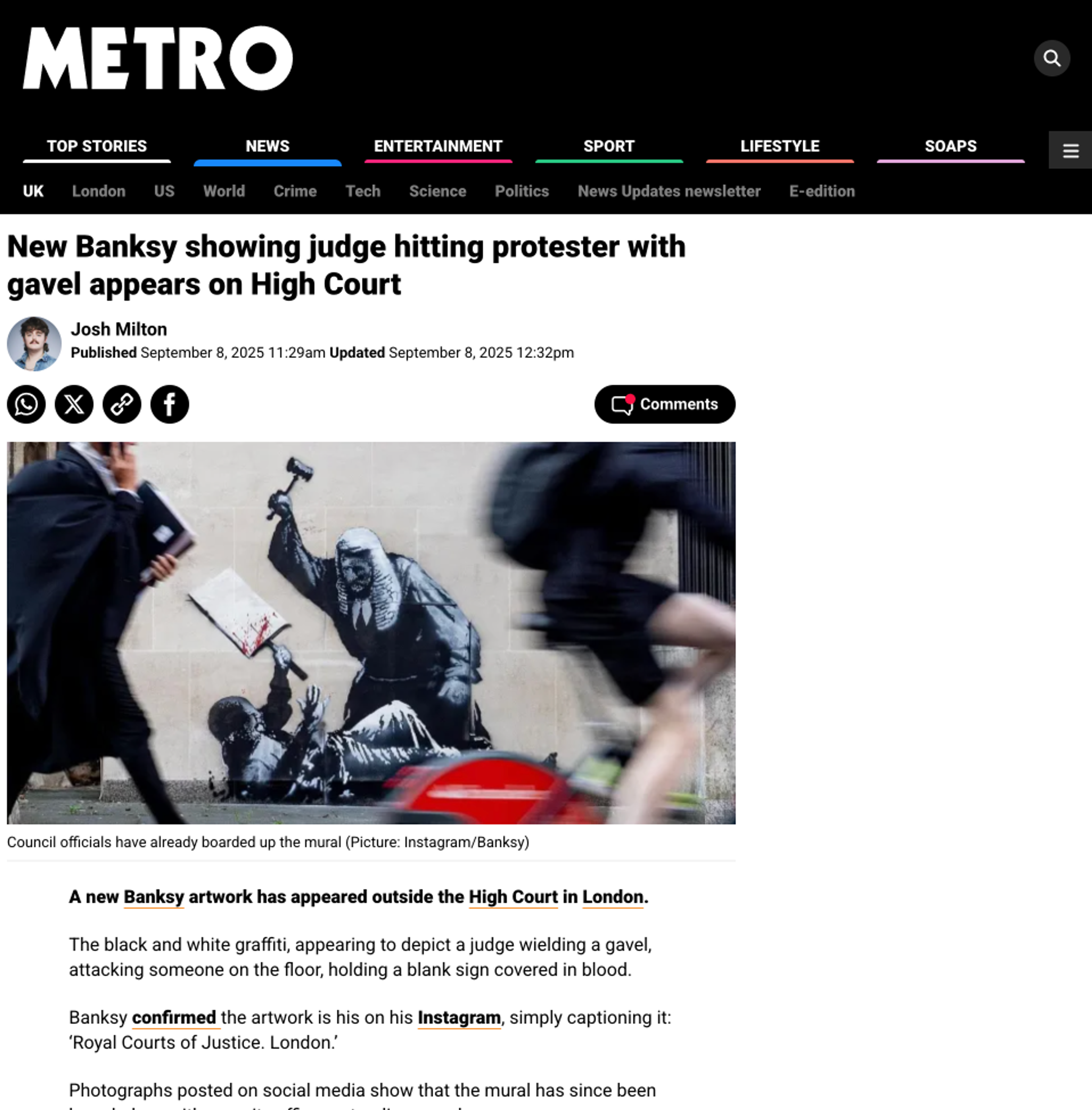 Metro News - Banksy New Mural