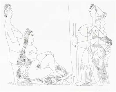 Pablo Picasso: Couple Et Voyageuse - Signed Print