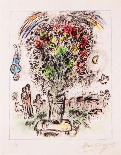 Bouquet With Rainbow - Signed Print by Marc Chagall 1975 - MyArtBroker