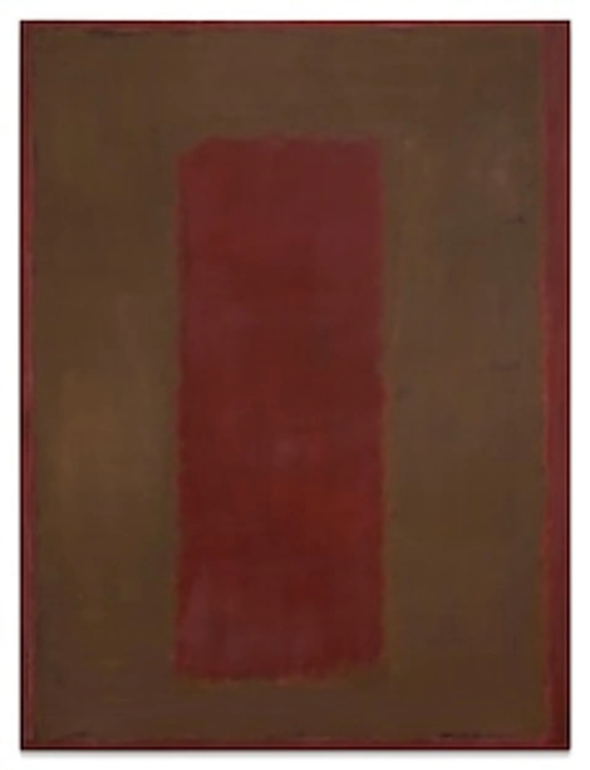 A large, rectangular shape painted on canvas in various tonalities of red. The larger rectangle is in a faded beige colour, while its surroundings and centre remain red.