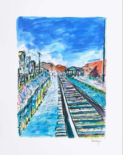 Train Tracks Blue (2008) - Signed Print by Bob Dylan 2008 - MyArtBroker