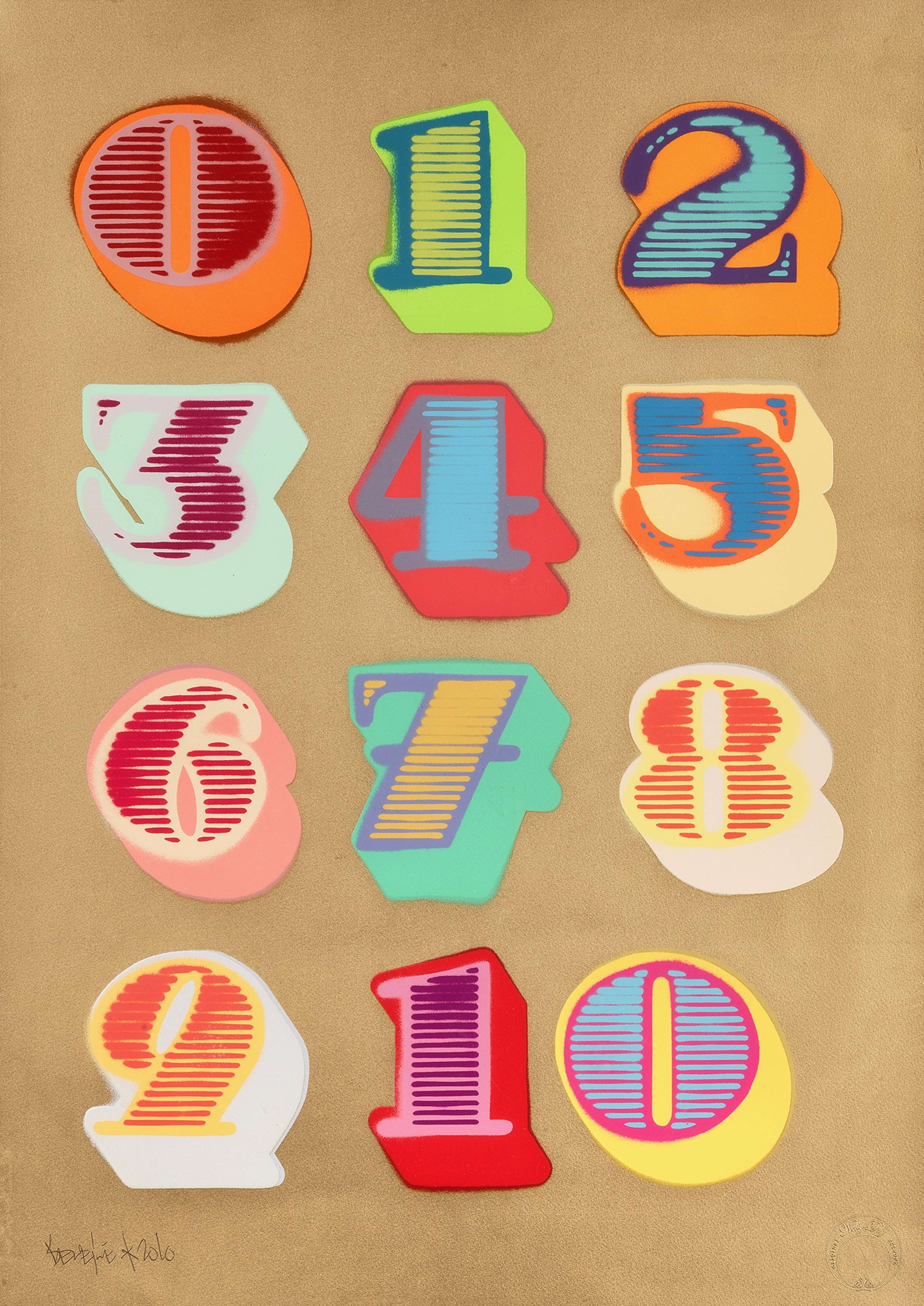 Shutterfont Numbers (gold) - Signed Print by Ben Eine 2010 - MyArtBroker