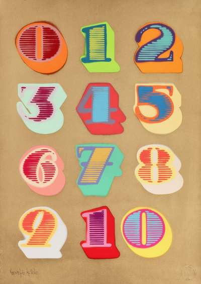 Shutterfont Numbers (gold) - Signed Print by Ben Eine 2010 - MyArtBroker