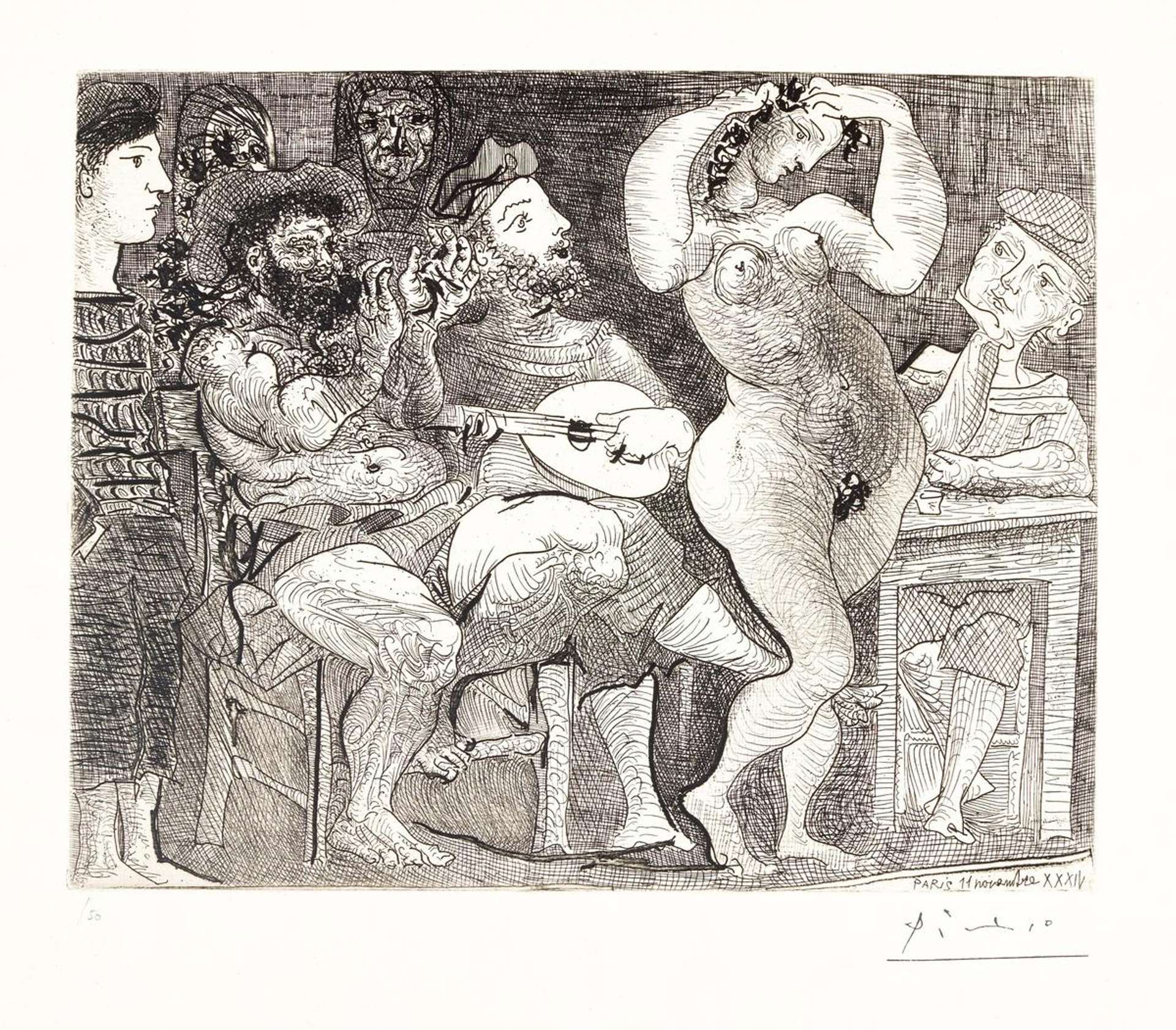 En La Taberna: Pêcheurs Catalans En Bordée - Signed Print by Pablo Picasso 1934 - MyArtBroker